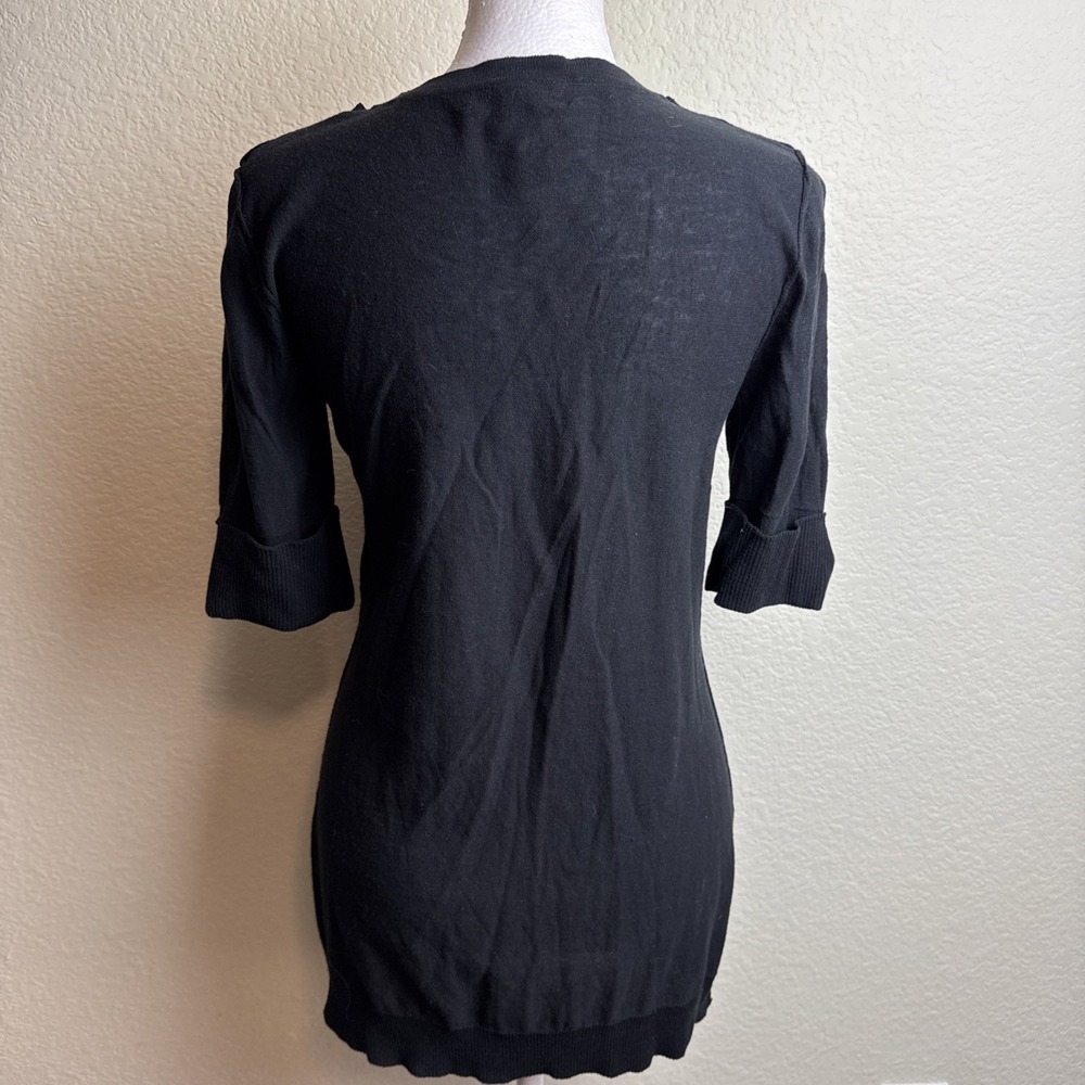 Cable & Gauge Women's Sweater Cardigan Black Button  Short Sleeves Pockets Sz. S - Picture 4 of 7